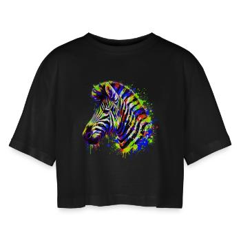 Zebra - Frauen Oversized Cropped T-Shirt - Schwarz - Vorne - AI Model Female 172 light (172cm)