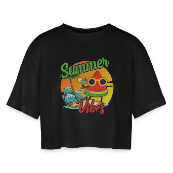 Summer Vibes Watermelon Design - Women’s Oversized Cropped T-Shirt - black - Front - AI Model Female 172 light (172cm)