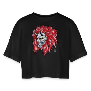 Zorn der Oni: Entfessle den Dämon in dir - Frauen Oversized Cropped T-Shirt - Schwarz - Vorne - AI Model Female 172 light (172cm)