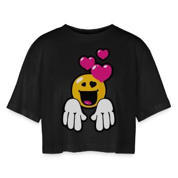 Smile Love Attraction - Women’s Oversized Cropped T-Shirt - black - Front - AI Model Female 172 light (172cm)