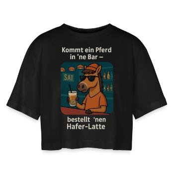 Cheval au Bar Oat Latte - T-shirt court oversize Femme - noir - Devant - AI Model Female 172 light (172cm)