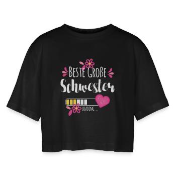 Beste Große Schwester Loading - Frauen Oversized Cropped T-Shirt - Schwarz - Vorne - AI Model Female 172 light (172cm)