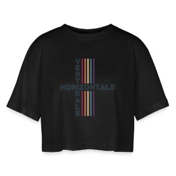 Horizontal Vertical Retro Vintage - Women’s Oversized Cropped T-Shirt - black - Front - AI Model Female 172 light (172cm)