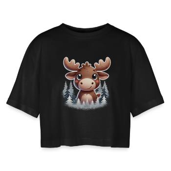 🫎 Cute Moose 🫎 - Women’s Oversized Cropped T-Shirt - black - Front - AI Model Female 172 light (172cm)