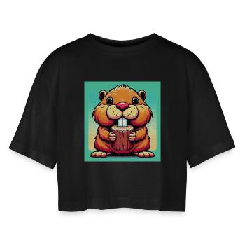 Bieber - Frauen Oversized Cropped T-Shirt - Schwarz - Vorne - AI Model Female 172 light (172cm)