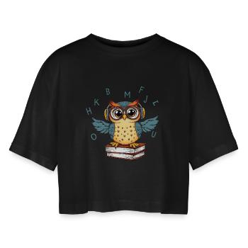 Chouette sur des livres - T-shirt court oversize Femme - noir - Devant - AI Model Female 172 light (172cm)