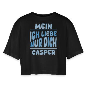 Man Casper - Women’s Oversized Cropped T-Shirt - black - Front - AI Model Female 172 light (172cm)