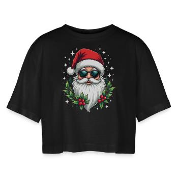 Père Noël cool avec des lunettes de soleil Noël - T-shirt court oversize Femme - noir - Devant - AI Model Female 172 light (172cm)
