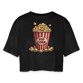 Popcorn Kostüm Fasching Karneval Kinder - Frauen Oversized Cropped T-Shirt - Schwarz - Vorne - AI Model Female 172 light (172cm)