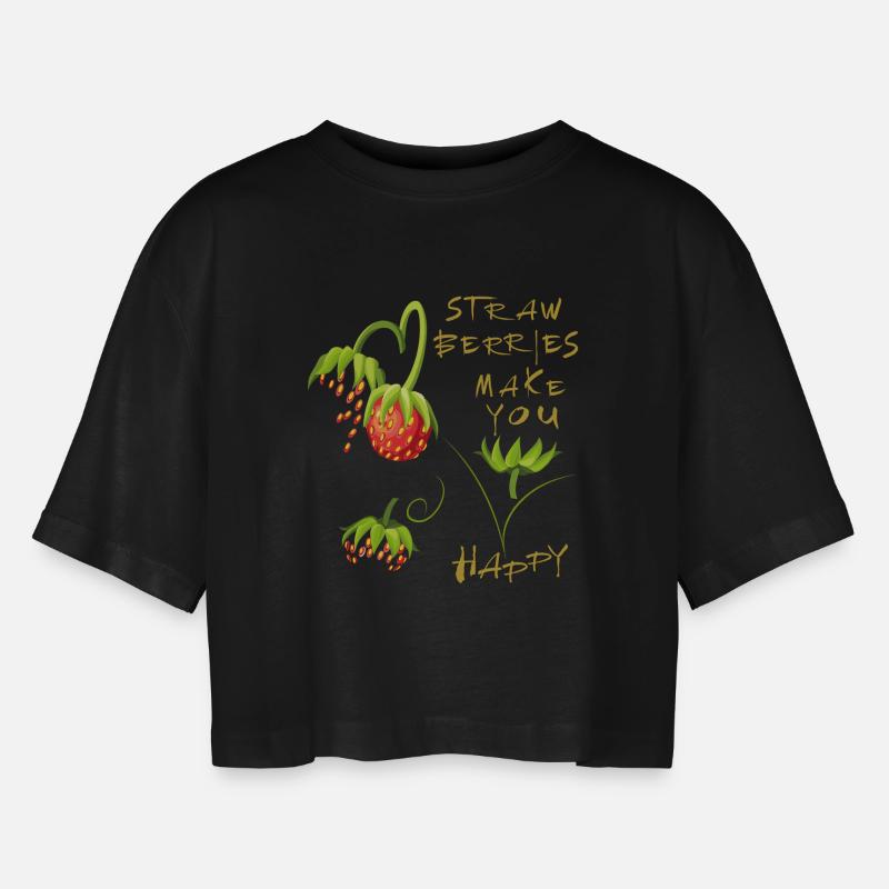 Strawberries Erdbeeren - Frauen Oversized Cropped T-Shirt - Schwarz