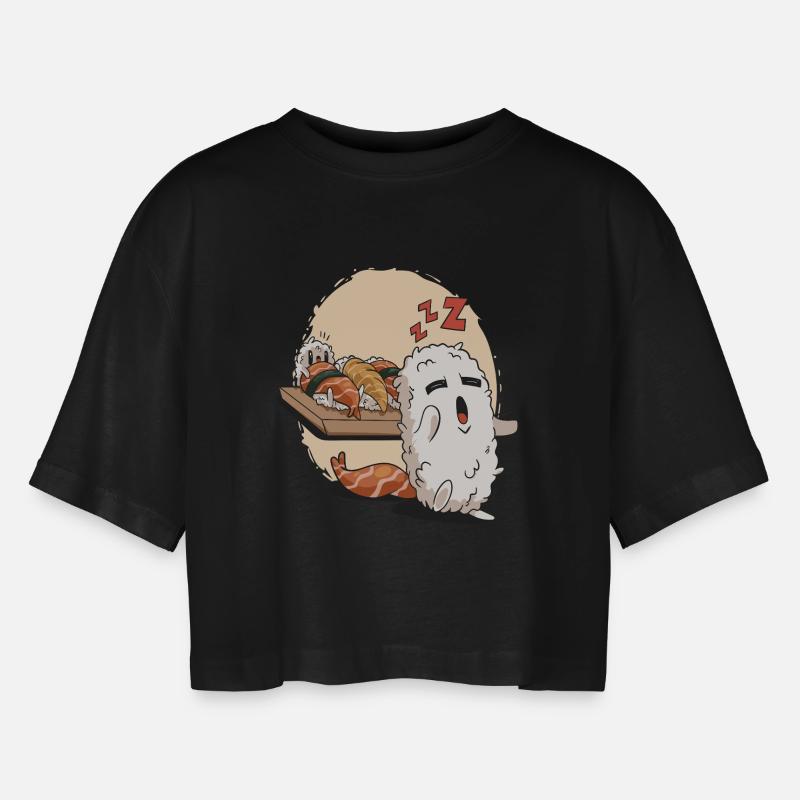 Sleeping sushi - Women’s Oversized Cropped T-Shirt - black