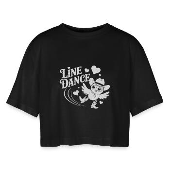 Line Dance Eule lustige Eule mit Stetson und Boots - Frauen Oversized Cropped T-Shirt - Schwarz - Vorne - AI Model Female 172 light (172cm)