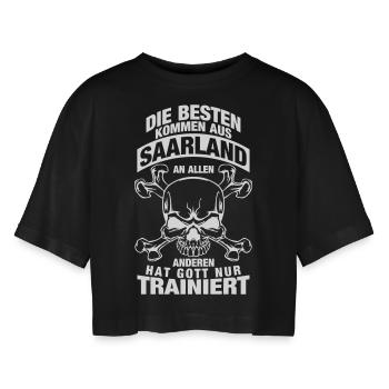 Die Besten kommen aus Saarland - Frauen Oversized Cropped T-Shirt - Schwarz - Vorne - AI Model Female 172 light (172cm)