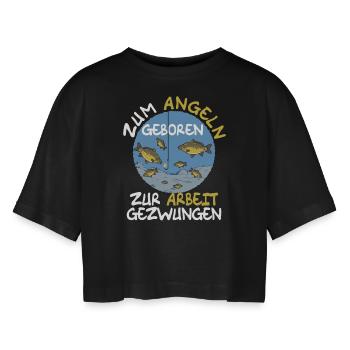 Fisch Fischen Karpfen - Frauen Oversized Cropped T-Shirt - Schwarz - Vorne - AI Model Female 172 light (172cm)