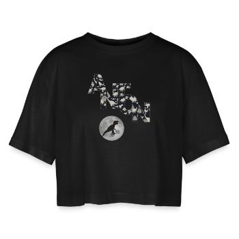 ANTON - Beautiful boy name with dinosaur - Women’s Oversized Cropped T-Shirt - black - Front - AI Model Female 172 light (172cm)