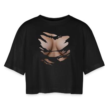 Frauen Brüste Aus Gerissen - Frauen Oversized Cropped T-Shirt - Schwarz - Vorne - AI Model Female 172 light (172cm)