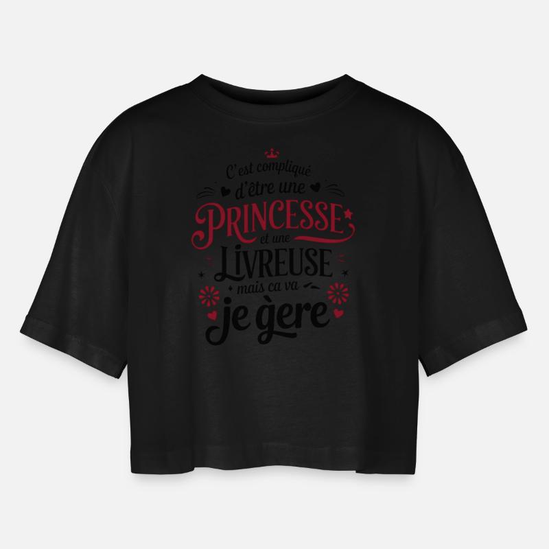 Delivery Princess - Women’s Oversized Cropped T-Shirt - black