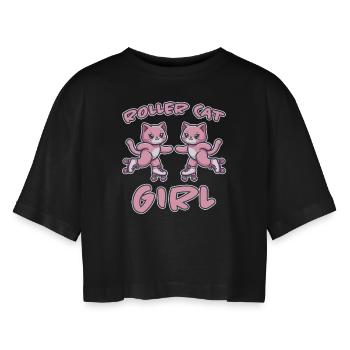 Roller Cat Girl Skaten Mädchen Rollschuhe Geschenk - Frauen Oversized Cropped T-Shirt - Schwarz - Vorne - AI Model Female 172 light (172cm)