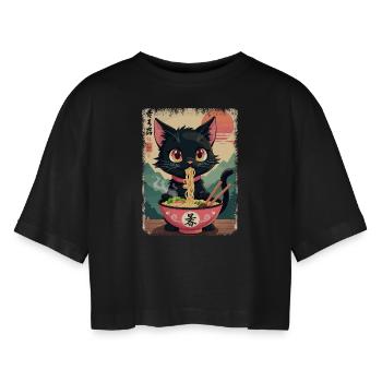Chat, Ramen, Nouilles Japonaises, Drôle de Kawaii - T-shirt court oversize Femme - noir - Devant - AI Model Female 172 light (172cm)