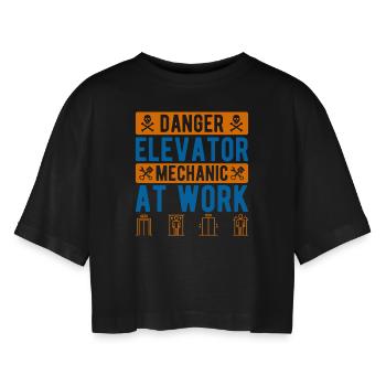 Elevator Mechanic Danger Elevator Mechanic At Work - Women’s Oversized Cropped T-Shirt - black - Front - AI Model Female 172 light (172cm)