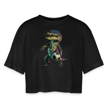 Krokodil - Frauen Oversized Cropped T-Shirt - Schwarz - Vorne - AI Model Female 172 light (172cm)
