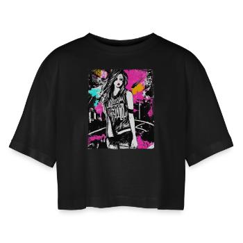 Bold street fashion art - Women’s Oversized Cropped T-Shirt - black - Front - AI Model Female 172 light (172cm)