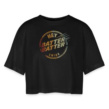 Baseball Sport Baseballspieler Pitcher Catcher USA - Frauen Oversized Cropped T-Shirt - Schwarz - Vorne - AI Model Female 172 light (172cm)