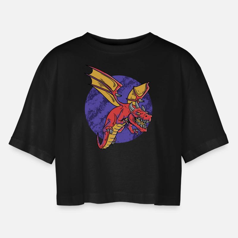 Fantasy RPG Dragons Magic Dungeon - Women’s Oversized Cropped T-Shirt - black