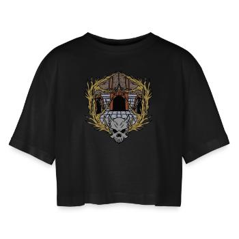 Dungeons Skelett Magischer Dungeon - Frauen Oversized Cropped T-Shirt - Schwarz - Vorne - AI Model Female 172 light (172cm)