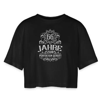 Geburtstag Perfektion gereift 66 Jahre - Frauen Oversized Cropped T-Shirt - Schwarz - Vorne - AI Model Female 172 light (172cm)
