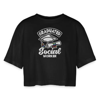 Travailleur social diplômé Stolz - T-shirt court oversize Femme - noir - Devant - AI Model Female 172 light (172cm)
