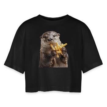 Otter - Frauen Oversized Cropped T-Shirt - Schwarz - Vorne - AI Model Female 172 light (172cm)