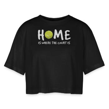 Sporthuis waar de rechtbank tennis is - Vrouwen oversized cropped T-shirt - zwart - Voor - AI Model Female 172 light (172cm)