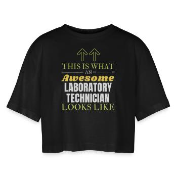 This is What an Awesome Laboratory Technician Look - Women’s Oversized Cropped T-Shirt - black - Front - AI Model Female 172 light (172cm)