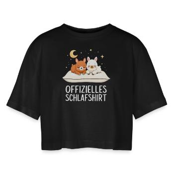 Offizielles Schlafshirt Alpakas Alpaka Paar - Frauen Oversized Cropped T-Shirt - Schwarz - Vorne - AI Model Female 172 light (172cm)