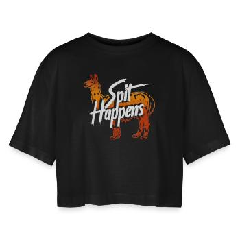 Llama Spit Happens - Women’s Oversized Cropped T-Shirt - black - Front - AI Model Female 172 light (172cm)