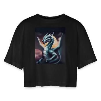 Gray dragon - Women’s Oversized Cropped T-Shirt - black - Front - AI Model Female 172 light (172cm)