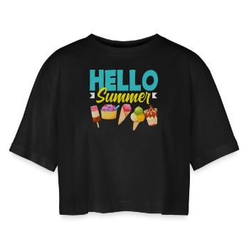 Hello Summer Cream Lover Design - Women’s Oversized Cropped T-Shirt - black - Front - AI Model Female 172 light (172cm)