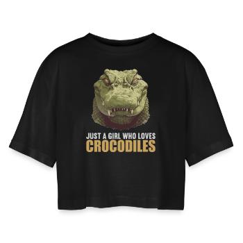 Krokodile Krokodil - Frauen Oversized Cropped T-Shirt - Schwarz - Vorne - AI Model Female 172 light (172cm)