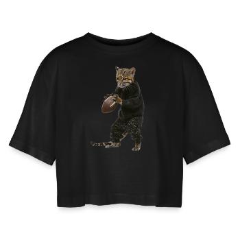 Ocelot Football - Women’s Oversized Cropped T-Shirt - black - Front - AI Model Female 172 light (172cm)