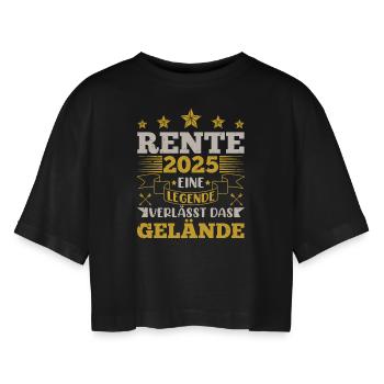 RENTE 2025 EINE LEGENDE VERLÄSST DAS GELÄNDE - Frauen Oversized Cropped T-Shirt - Schwarz - Vorne - AI Model Female 172 light (172cm)