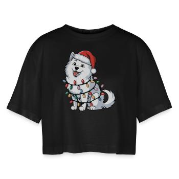 Samoyed Christmas Lights Xmas Dogs Gifts - Frauen Oversized Cropped T-Shirt - Schwarz - Vorne - AI Model Female 172 light (172cm)