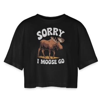 Sorry I Moose Go Elch - Frauen Oversized Cropped T-Shirt - Schwarz - Vorne - AI Model Female 172 light (172cm)
