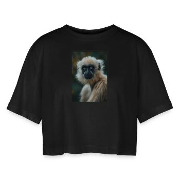 Gibbons Gibbon - Frauen Oversized Cropped T-Shirt - Schwarz - Vorne - AI Model Female 172 light (172cm)