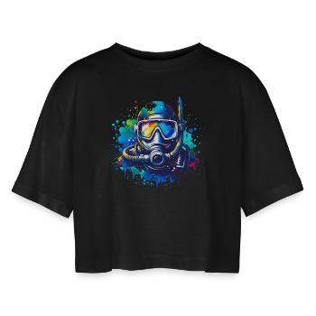 Tauchen Taucher - Frauen Oversized Cropped T-Shirt - Schwarz - Vorne - AI Model Female 172 light (172cm)