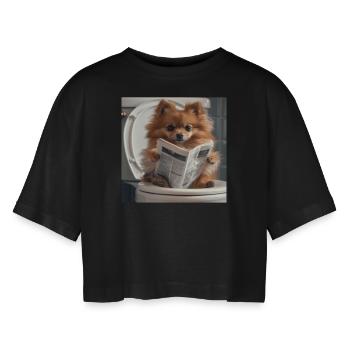 Zwergspitz - Frauen Oversized Cropped T-Shirt - Schwarz - Vorne - AI Model Female 172 light (172cm)