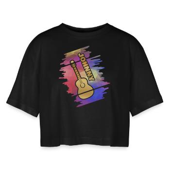 Guitar Johnny - Frauen Oversized Cropped T-Shirt - Schwarz - Vorne - AI Model Female 172 light (172cm)
