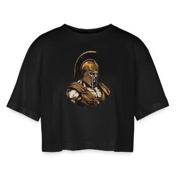 Spartan Portrait - Women’s Oversized Cropped T-Shirt - black - Front - AI Model Female 172 light (172cm)