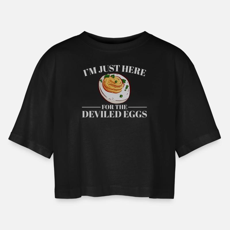 Ich Bin Nur Wegen Der Russischen Eier Hier - Frauen Oversized Cropped T-Shirt - Schwarz