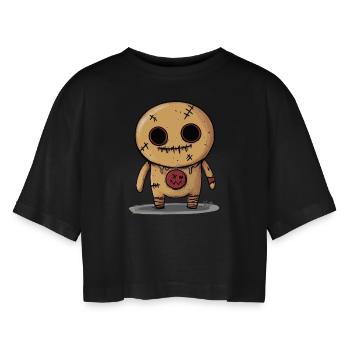 Voodoo-Lebkuchen-Puppe - Frauen Oversized Cropped T-Shirt - Schwarz - Vorne - AI Model Female 172 light (172cm)